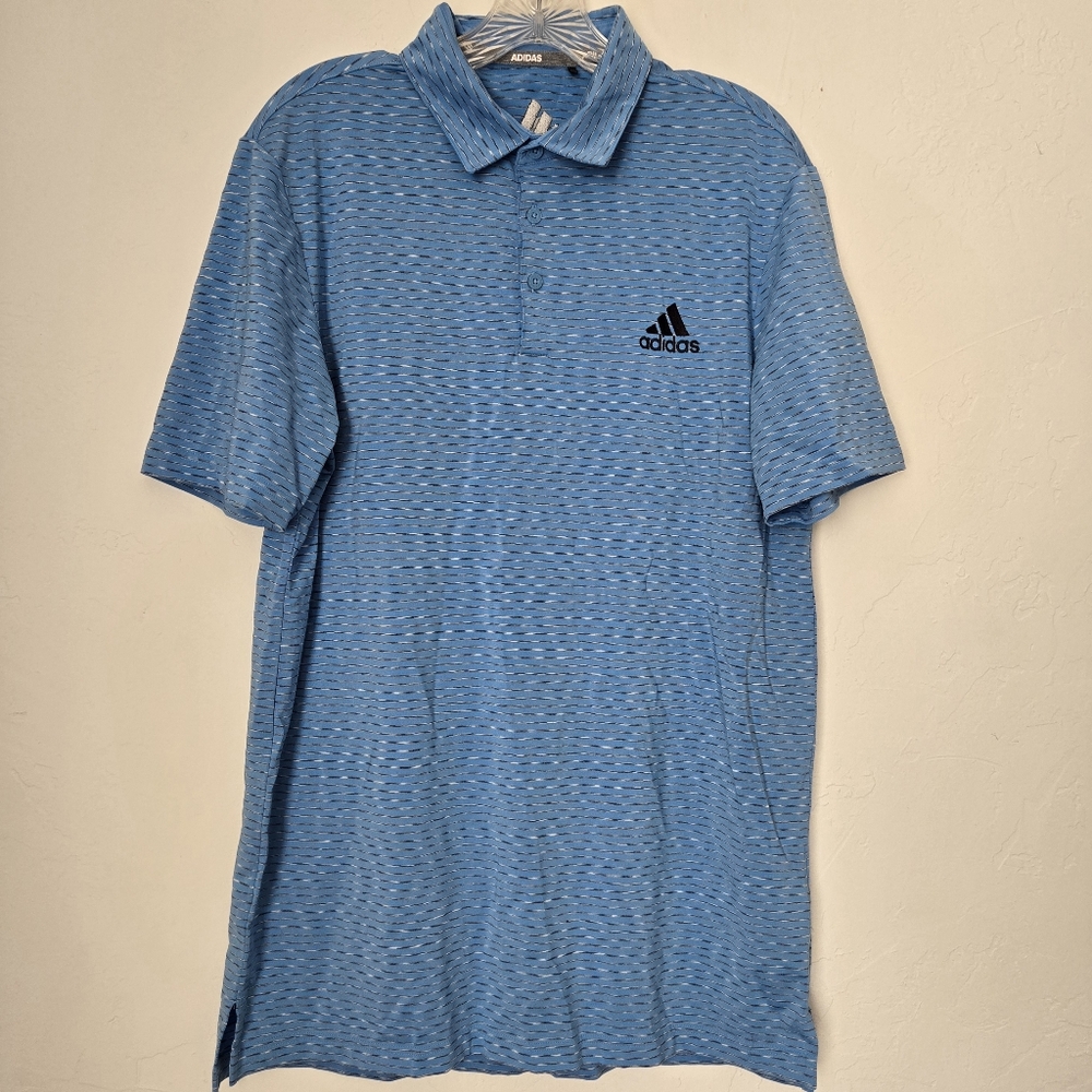 Men's Blue Striped Adidas Sports Polo Sz M